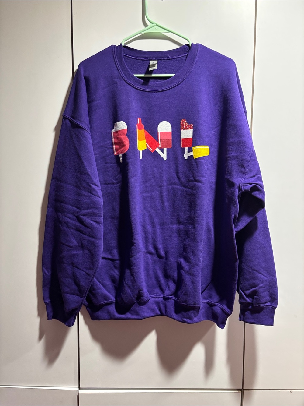 Gildan Purple Crewneck Sweatshirt with Popsicle Graphic